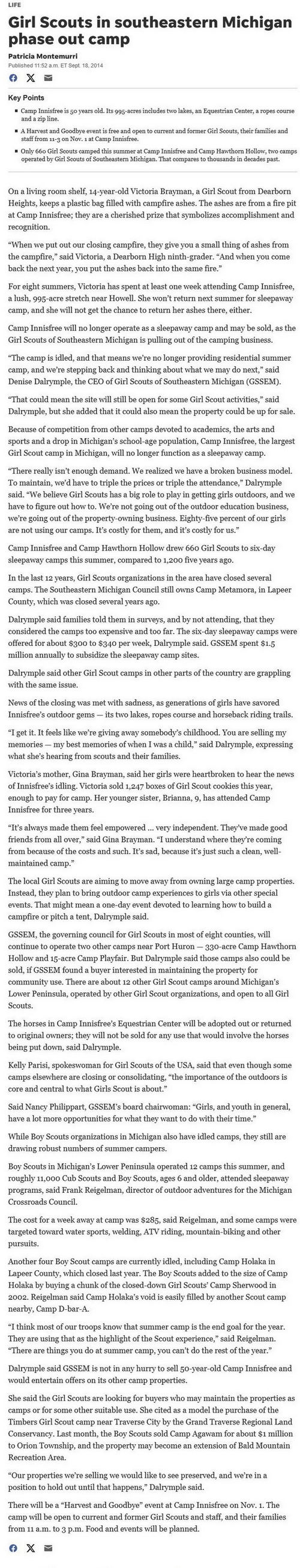 Camp Innisfree - Sept 2014 Article On Closing